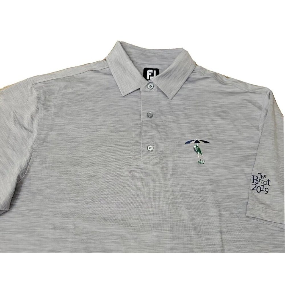 Foot Joy FJ SZ XL Light Gray Stripe Embroidered Men's Polo Shirt Athletic Golf